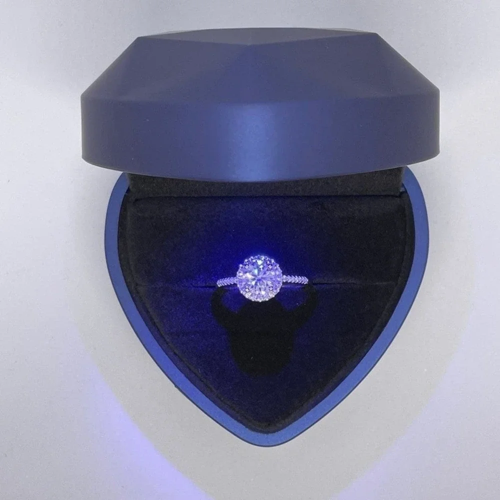 Moissanite Diamond Ring GRA Certified Halo 1 Ct Round Cut Size 7
